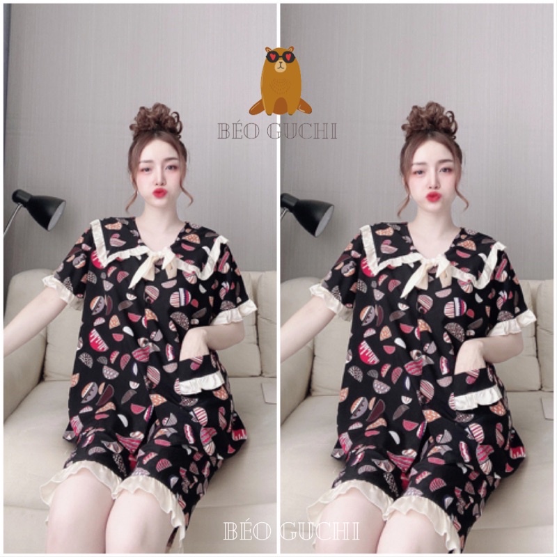 [Mã 66FASHIONSALE giảm 15K đơn 150K] Lửng Xinh 50-110kg K3L Béo Guchi Bigsize Pijama Lụa cao cấp mềm mịn- Đồ bộ nữ xinh