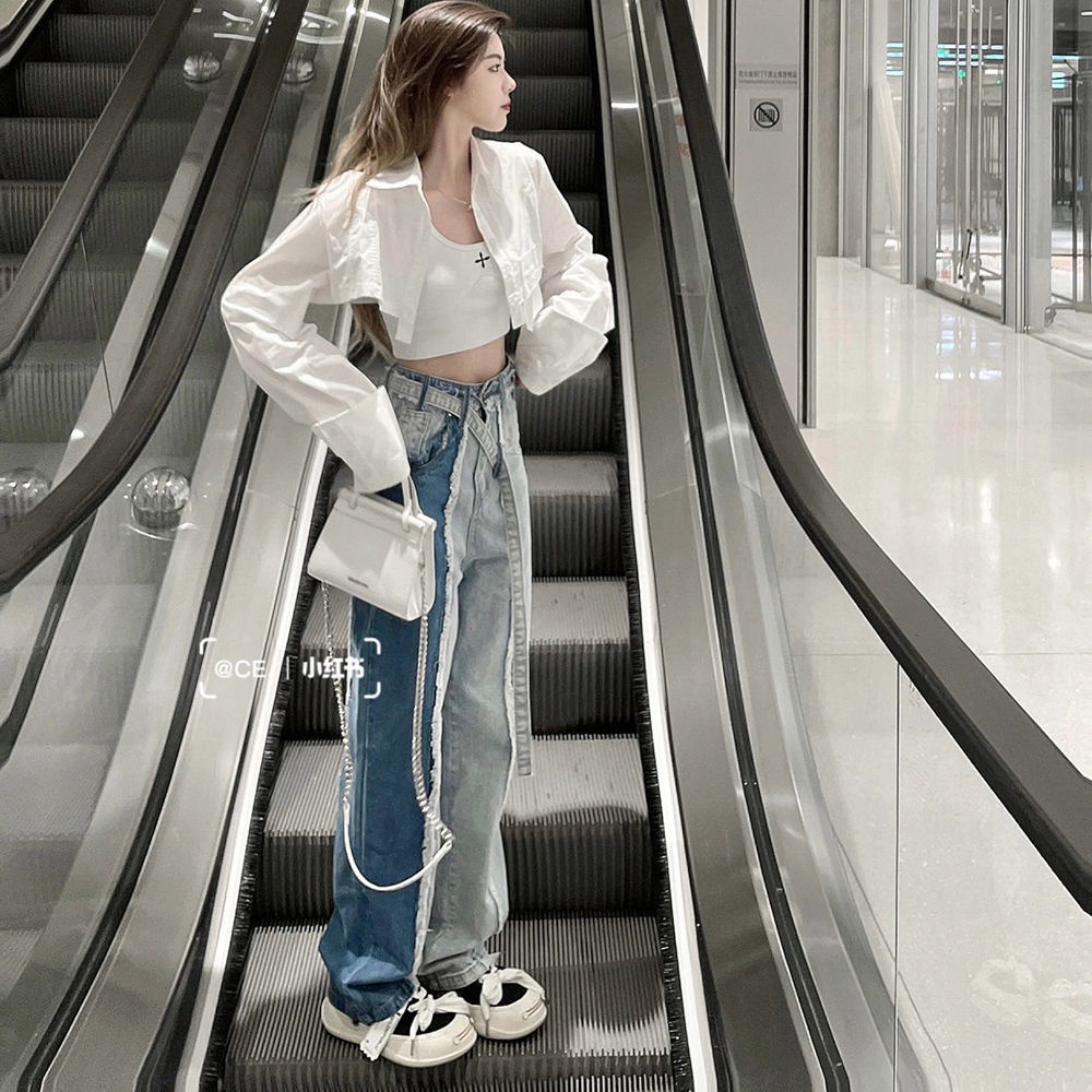 Quần Jean Ống Đứng Hai Màu Sắc Độc Đáo Thời Trang Mùa Thu Cho Nữ