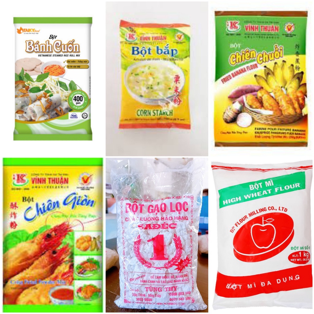 BỘT BÁNH CUỐN TÀI KÝ 400G - BỘT BẮP 150G - BỘT CHIÊN CHUỐI 250G - BỘT CHIÊN GIÒN 150G - BỘT GẠO 500G - BỘT MÌ 1KG