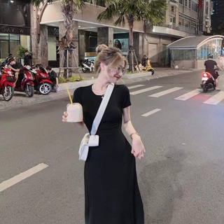 Váy thun đen ôm body đuôi cá xẻ nhẹ
