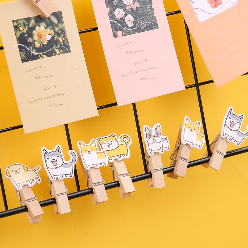 Set 10 Kẹp Giấy Mini Bằng Gỗ Hình Cún Hoạt Hình Thiết Kế Sáng Tạo
