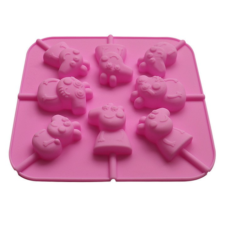 HCM - Khuôn silicon làm kẹo que 8 cây hình heo peppa pig hoạt hình
