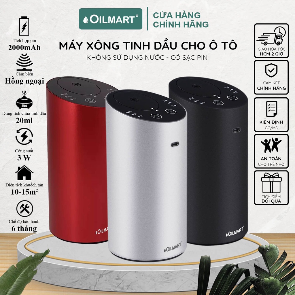 Máy Xông Tinh Dầu Cảm Ứng Cho Ô Tô Oilmart Không Dùng Nước, Có Sạc Pin Giúp Khử Mùi, Thanh Lọc Không Khí