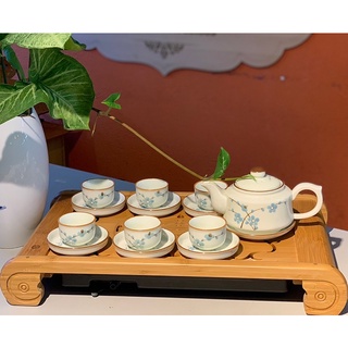 Bộ ấm trà, gốm sứ Bát tràng cao cấp bộ ấm chén tách trà vẽ hoa sen hoa đào