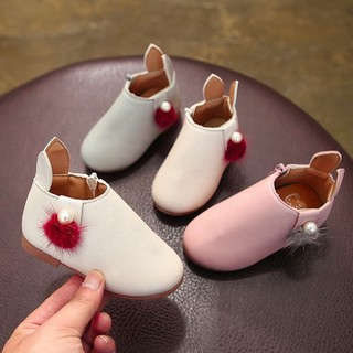 Đôi giày bốt màu trơn trang trí bóng lông đính ngọc xinh xắn cho bé