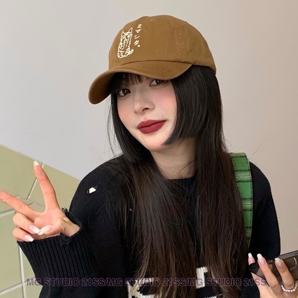 Mũ lưỡi trai MG STUDIO thêu chữ và hình mèo 6 màu tùy chọn