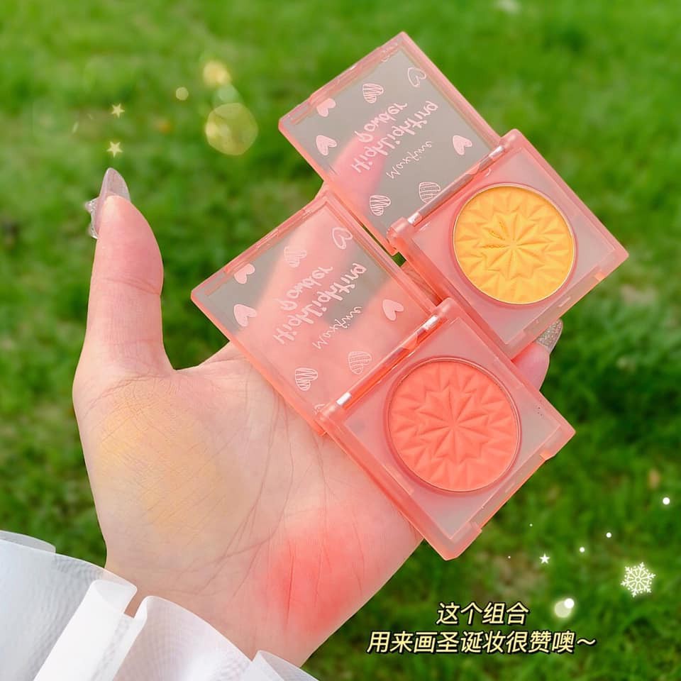 Phấn má hồng + highlight nhũ bắt sáng Maxfine Ulzzang xinh xắn