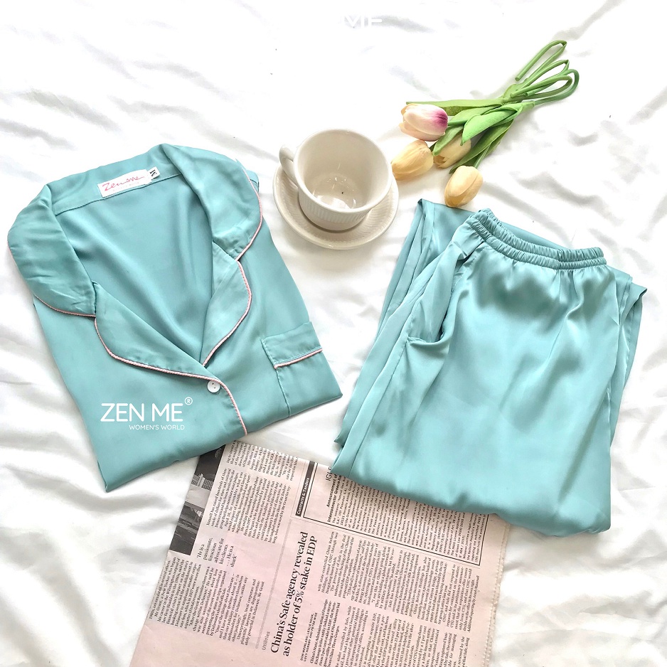 Bộ đồ ngủ lụa cộc tay Zen Me phong cách pijama nữ lụa Latin cao cấp PJD0322