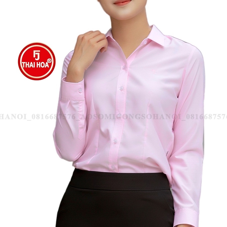 Áo sơ mi nữ công sở Thái Hòa màu hồng 047-03-01 vải cotton