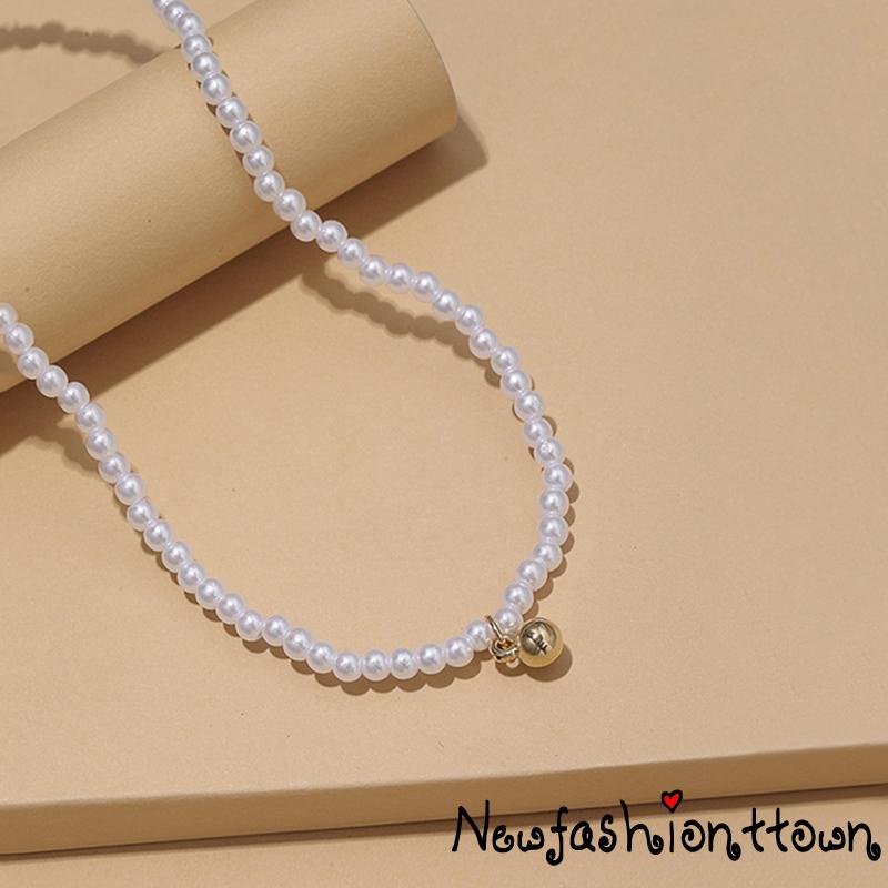 Nfashion Vòng cổ Chuỗi Hạt Ngọc Trai Ngắn Màu Trắng Trang Trí Dành Cho Nữ