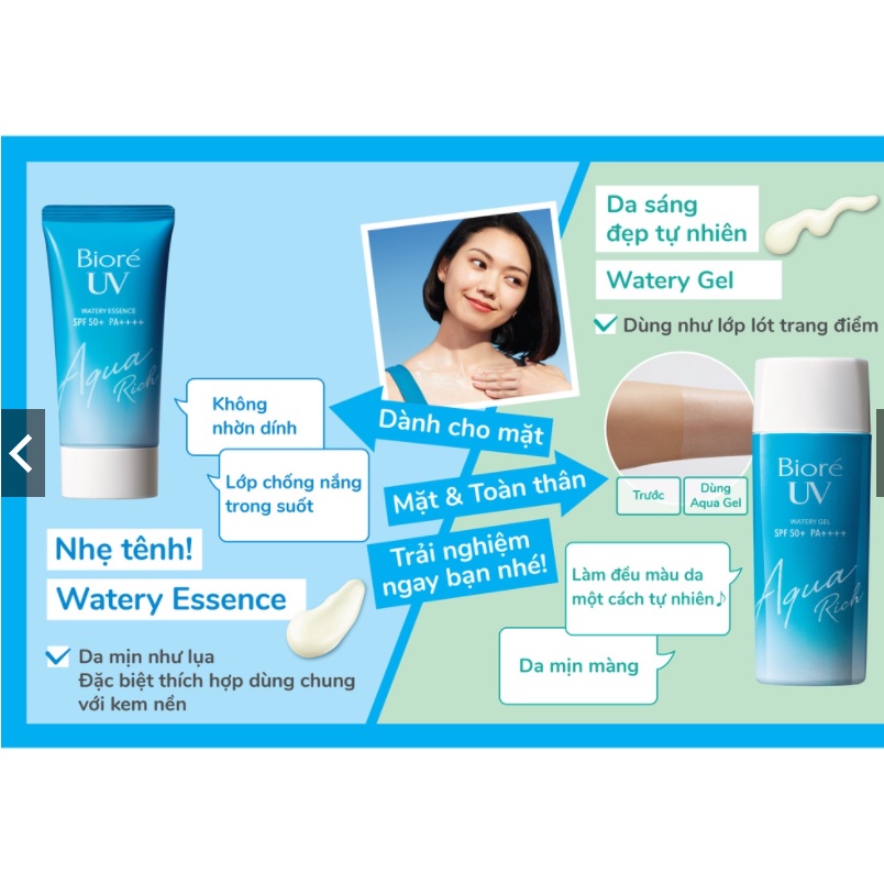 Quà - Gel Chống Nắng Màng Nước Dưỡng Ẩm Bioré UV Aqua Rich Watery Gel SPF50+/PA++++ 90ml