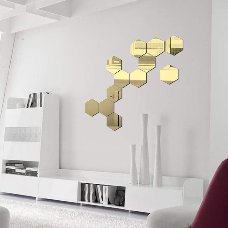Set 36 Miếng Dán Tráng Gương Acrylic Ba Chiều Hình Lục Giác Trang Trí Cầu Thang Nhà Cửa