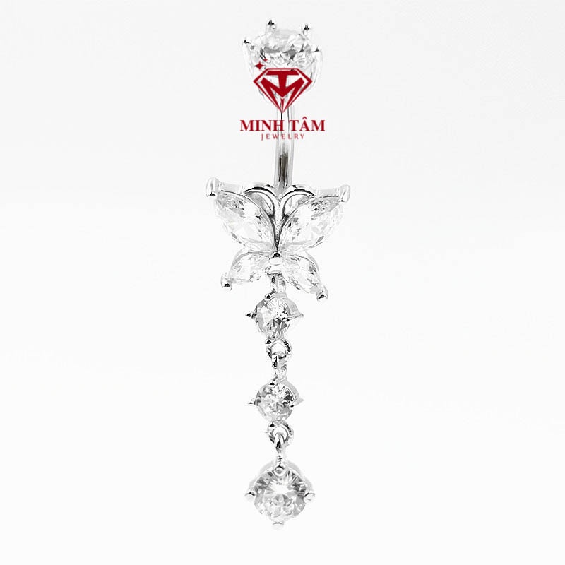 Khuyên rốn bạc 925 hồ điệp gắn đá dáng dài hàng nhập khẩu cao cấp-Minh Tâm Jewelry