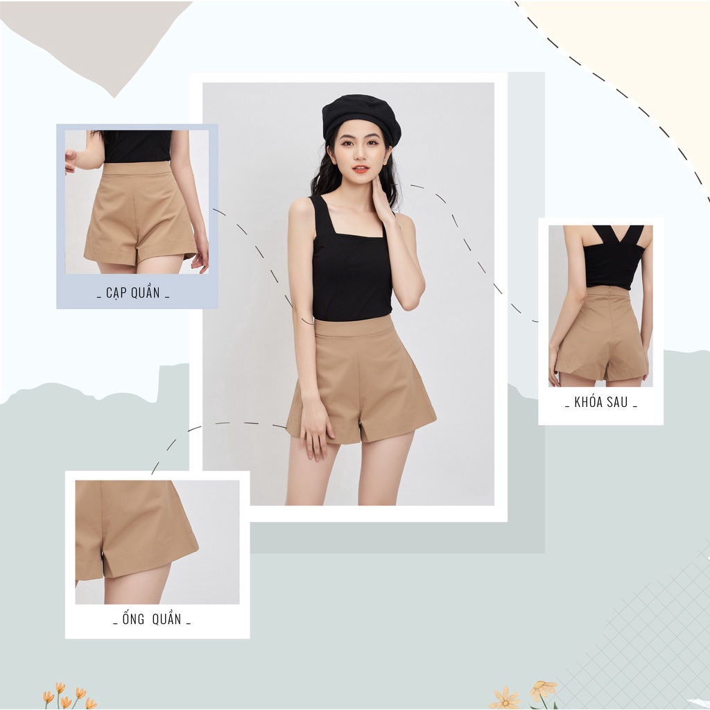Quần short nữ cạp cao Kaki kéo khóa sau màu be năng động Q07