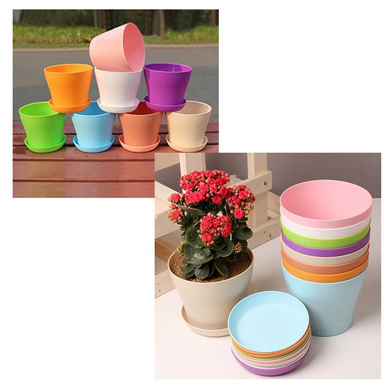 Bộ 8 Chậu Hoa Nhỏ Bằng Nhựa 4 Inch Nhiều Màu Sắc