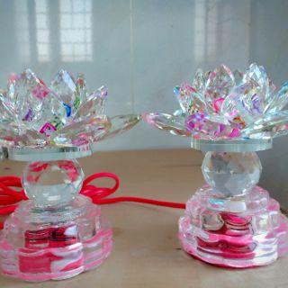 [ giá 1 cặp ] đèn thờ cúng hoa sen pha lê 12cm