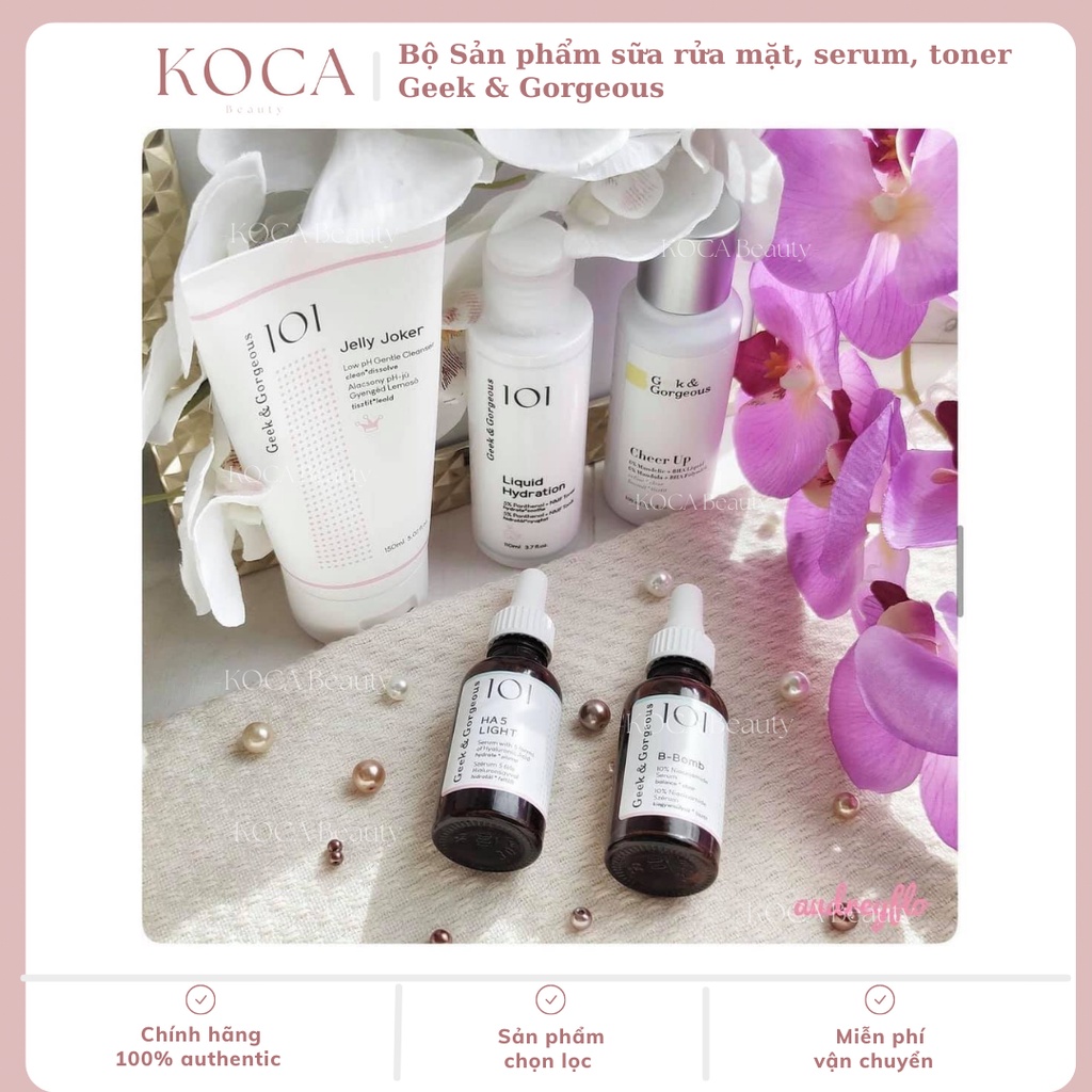 Bộ Sản phẩm sữa rửa mặt, serum, toner Geek &amp; Gorgeous