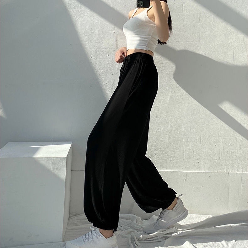 Quần Jogger Ống Rộng Lưng Cao Thời Trang Mùa Hè Cho Nữ