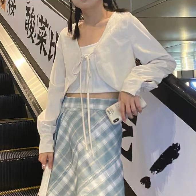 Áo Khoác cardigan Vải Lụa Lạnh Mỏng Màu Trơn Tay Phồng Thời Trang Mùa Hè Dành Cho Nữ