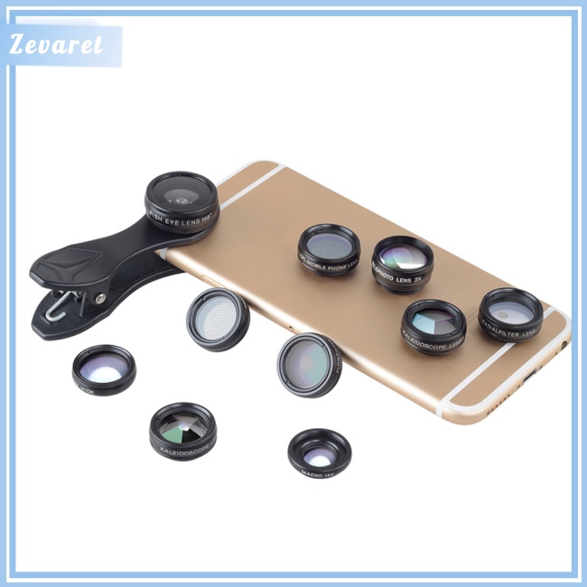 Bộ Lens Mở Rộng 10 Trong 1 Góc Rộng Marco 0.63X 198-Degree Fisheye X2 Lens 15X Cho Điện Thoại