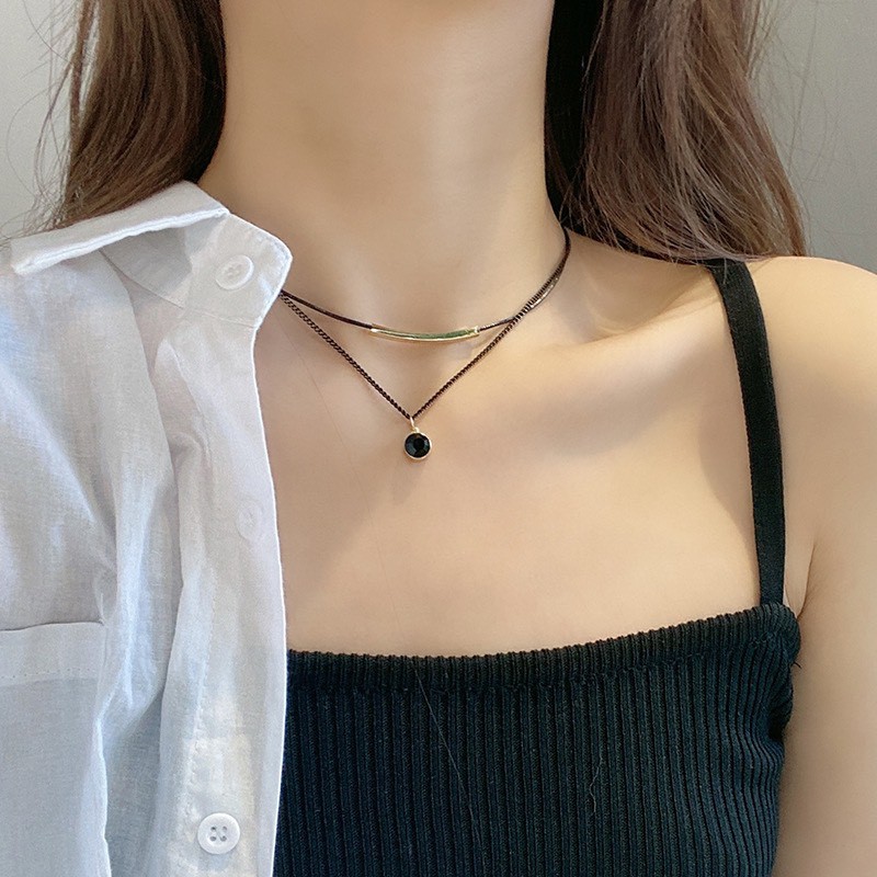 Dây chuyền kép đen - Choker kép đen 2 dây mặt tròn tiệm kaka