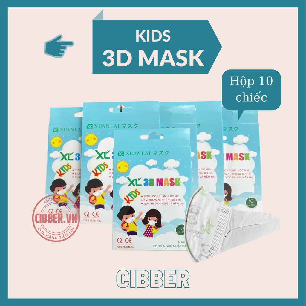 Khẩu Trang Cho Bé 3D Mask Kids XUÂN LAI, (Hộp 10 Chiếc), Kháng Khuẩn, Chống Bụi Mịn