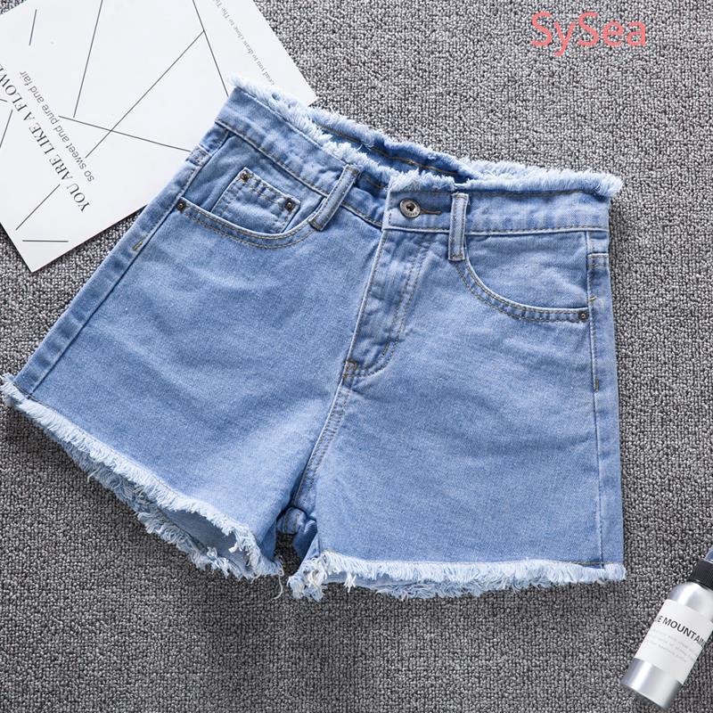 Quần Short Jean Lưng Cao Ống Rộng Phong Cách Hàn Quốc
