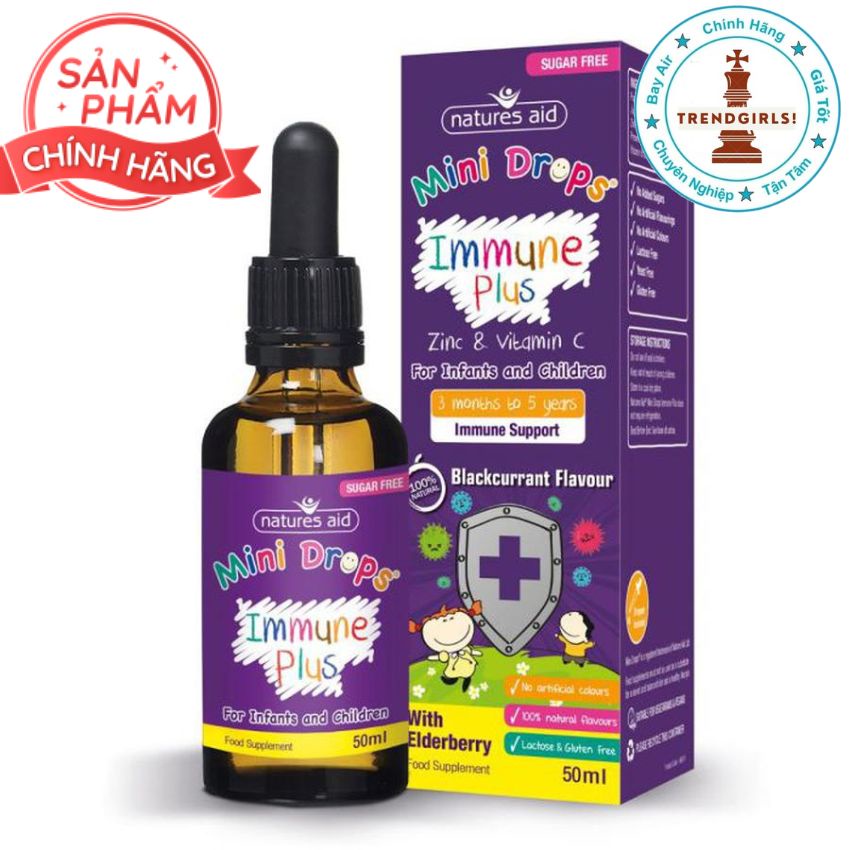 VITAMIN Tăng Đề Kháng Natures Aid Mini Drops Immune Plus 50ml Bổ Sung Kẽm, Vitamin C Cho Bé Từ 3 Tháng- 5 Tuổi của Anh