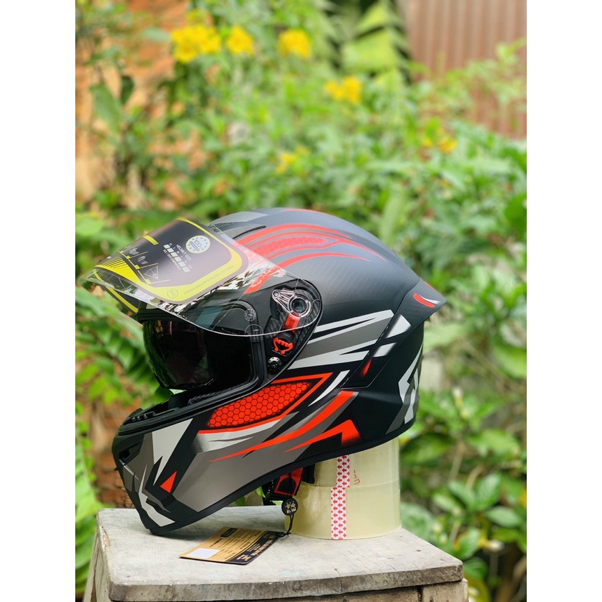 Nón bảo hiểm Fullface M266 2 kính màu đen đỏ siêu đẹp