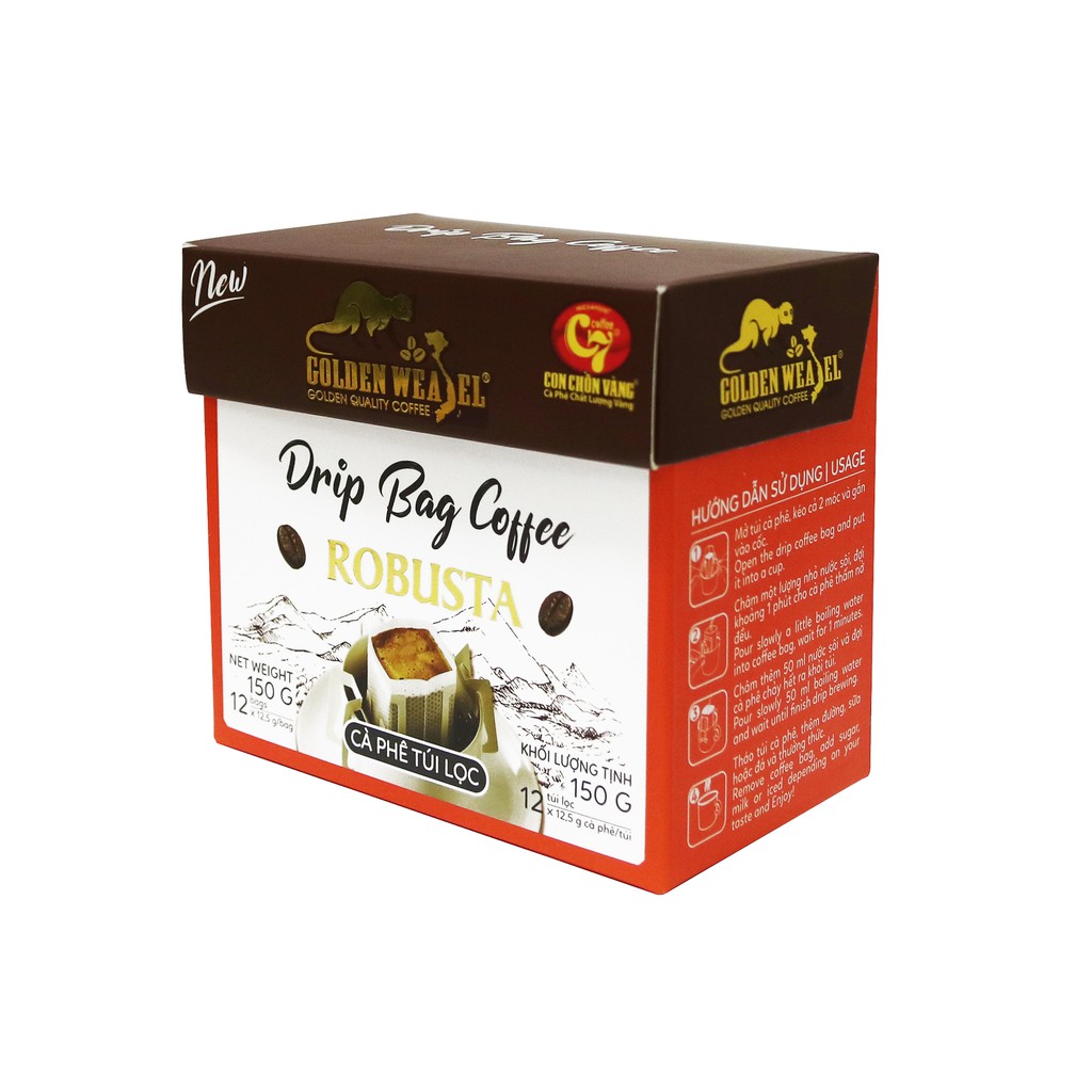Cà Phê Túi Lọc Robusta Hộp 150Gr Con Chồn Vàng - Huca Food
