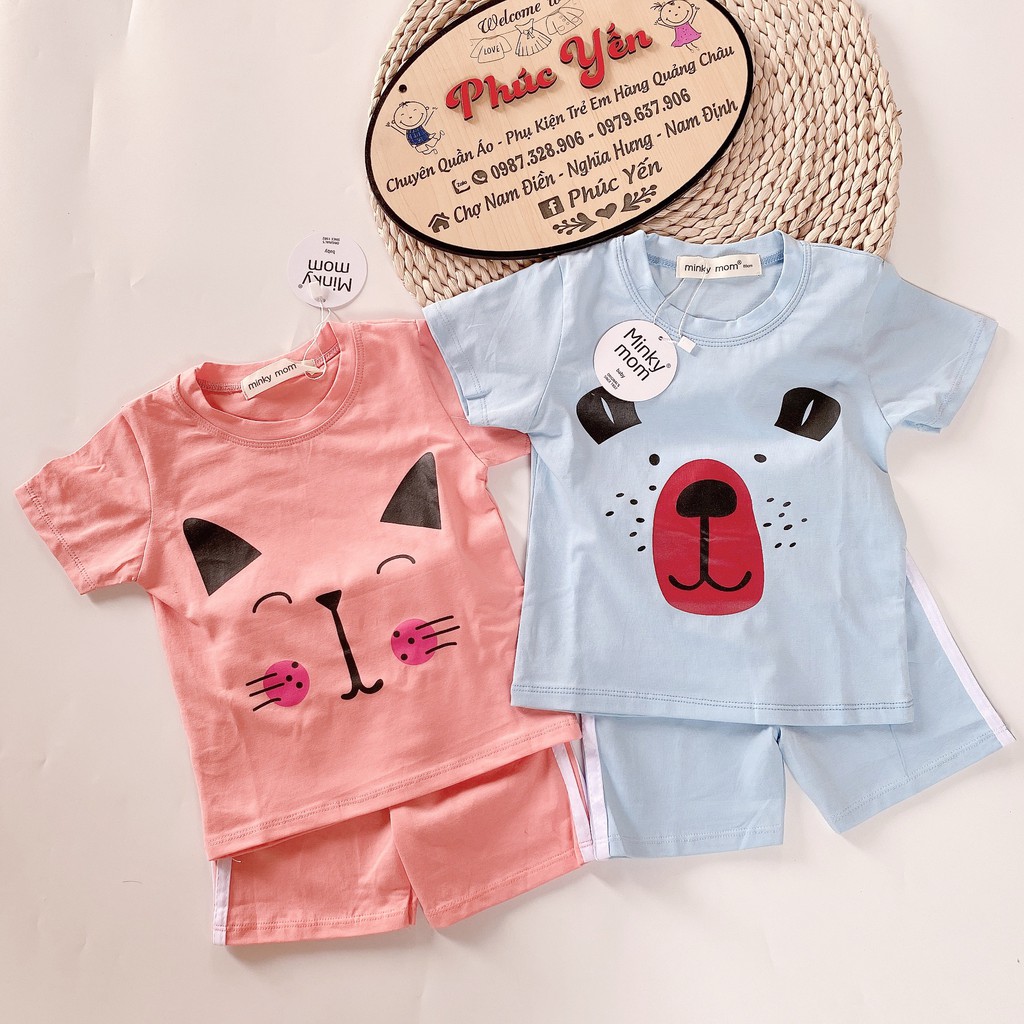 Sale !!! Bộ Cộc Tay Cotton 100 % Hàng Minky Mom In Họa Tiết Sói Xanh- 2 Sọc Cho Bé_Super Sale ( 8-18kg) (1377)