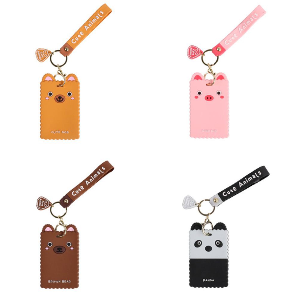 Bao đựng bảng tên bằng silicon in họa tiết hoạt hình hai mặt nhiều màu có móc khóa cho học sinh