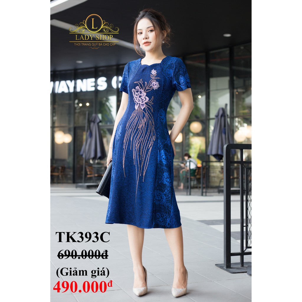 VÁY CAO CẤP - THỜI TRANG TRUNG NIÊN - LADYSHOP - Đầm nhũ dây dập đá hoa rủ TK393