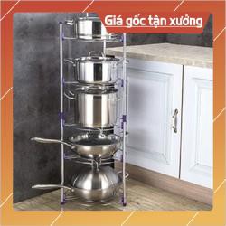 Kệ để nồi xoong 5 tầng inox tiện lợi tặng kèm tấm lót nồi gỗ đa năng