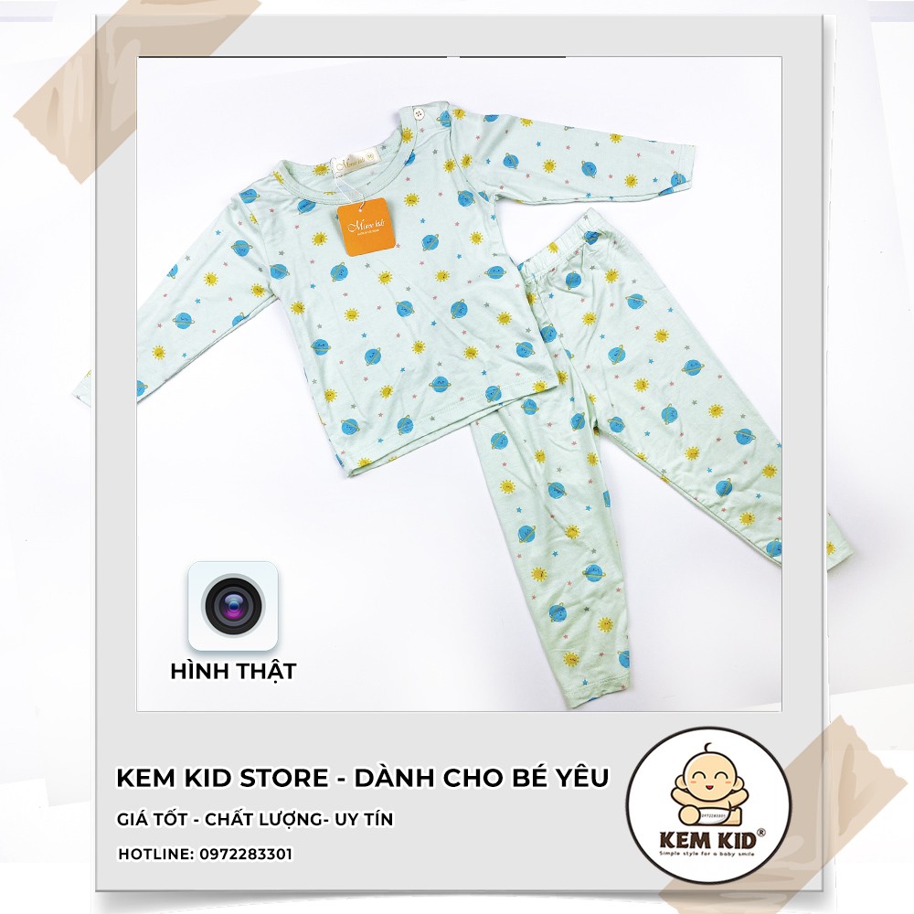 Bộ MIWOO KIDS dài tay họa tiết cute, vải thun lạnh siêu mát, mềm mịn thấm hút mồ hôi cho bé