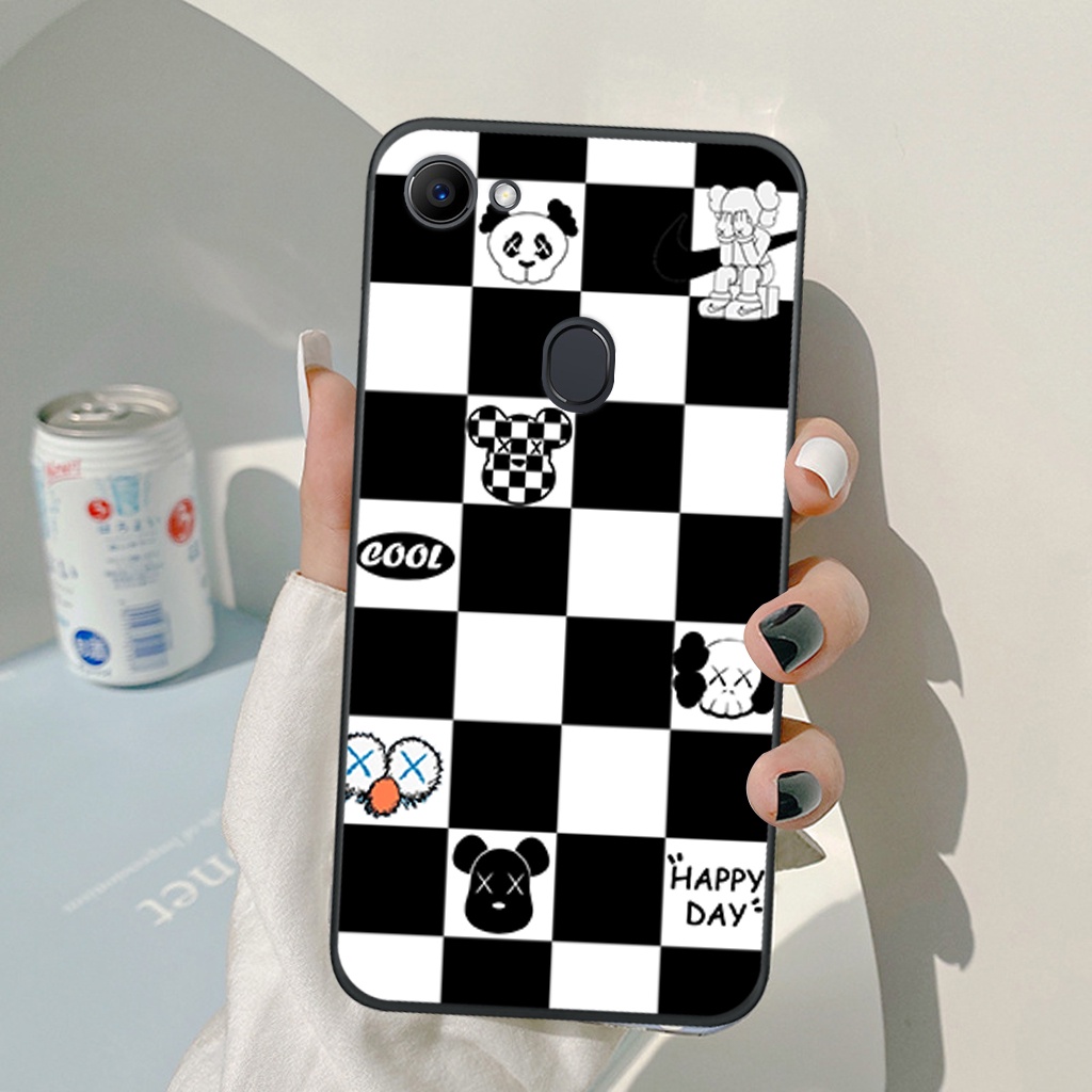 Ốp lưng Oppo F5/ F7 trái tim, hoạ tiết kẻ caro đen trắng thời trang