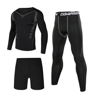Bộ Quần Áo Thể Thao Dài Tay 3 IN 1 Màu Đen Có Hình Chuyên Tập Gym & Chạy Bộ YINGHU
