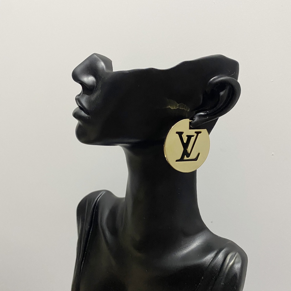 LOUIS VUITTON Khuyên Tai Tròn Bằng Thép Titan In Logo LV Thời Trang