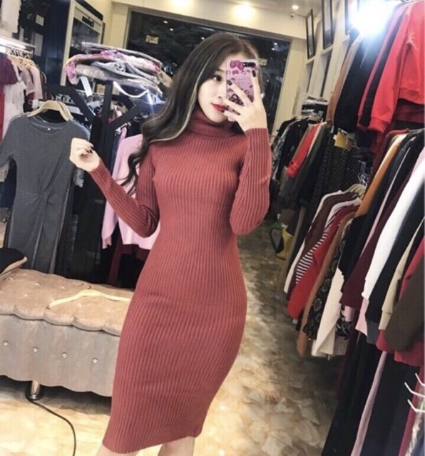 Váy len body cổ lọ hàng QC ( ngang gối 1m5) | BigBuy360 - bigbuy360.vn