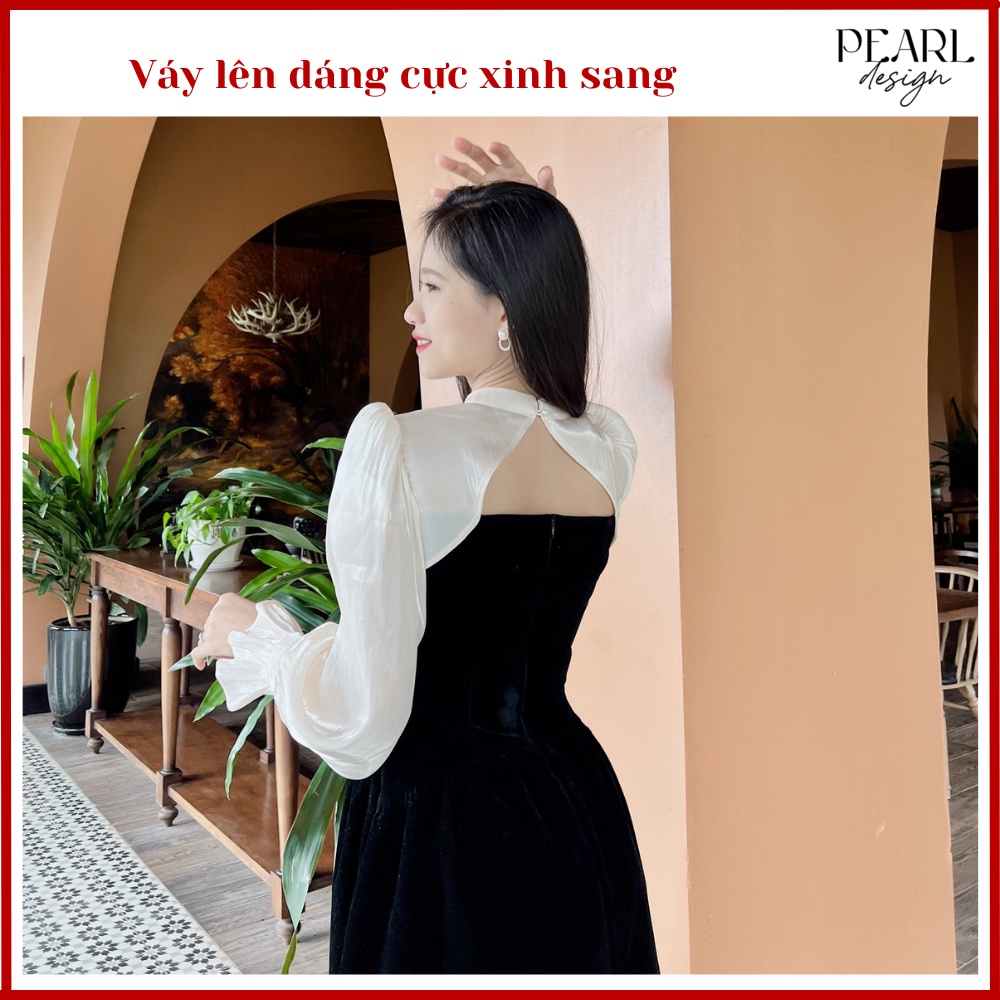 Đầm tiệc đám cưới đẹp nhung cao cấp chiết eo tay bồng tiểu thư sang chảnh  Pearl Design 112102 | BigBuy360 - bigbuy360.vn