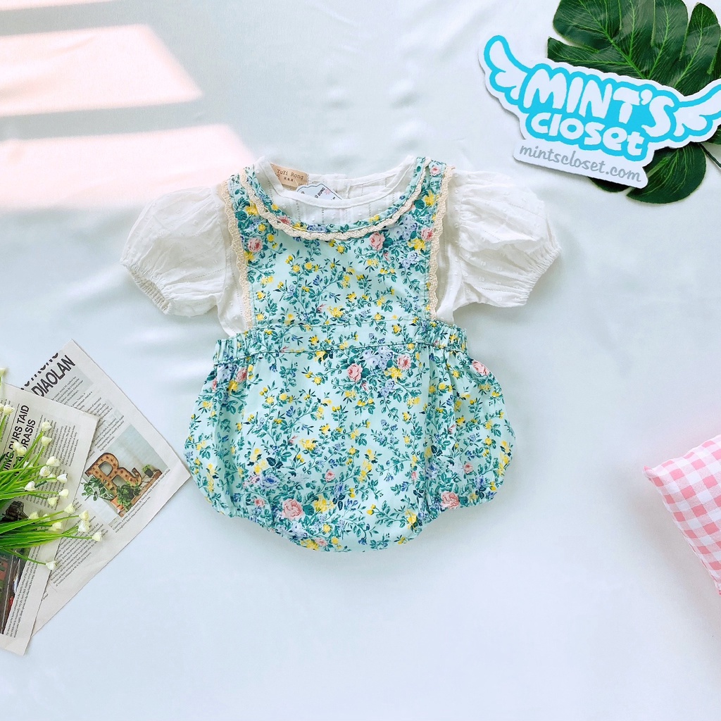 Set body bé gái yếm phối ren hoạ tiết hoa nhí cho sơ sinh 1 2 tuổi tuổi MINTSCLOSET Mint's Closet - YE5028