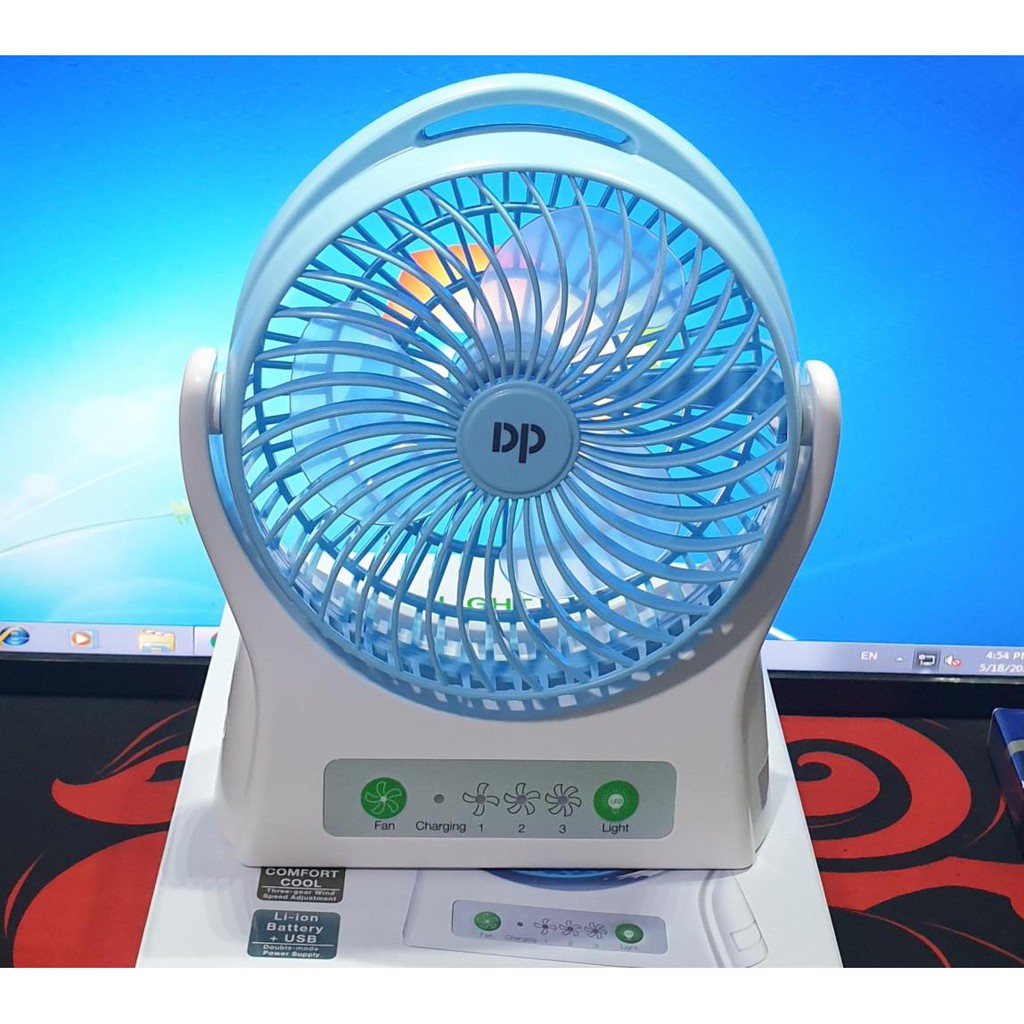 QUẠT ĐỂ BÀN DP- 7605- PIN SẠC- ĐƯỜNG KÍNH 22CM--CÓ ĐÈN -CỰC MÁT
