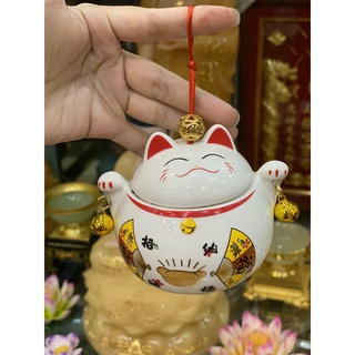 Hộp đựng trà ,hạt nhấm ,ô mai ,dáng mèo thần tài cục đẹp tặng kèm chuông