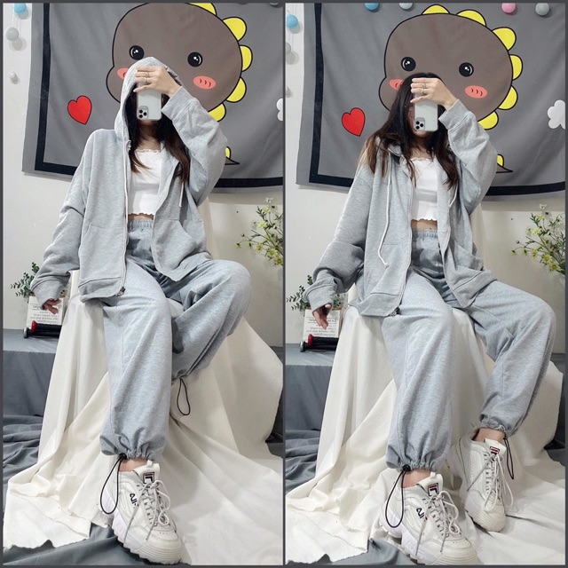 Áo khoác form rộng / hoodie zip basic unisex