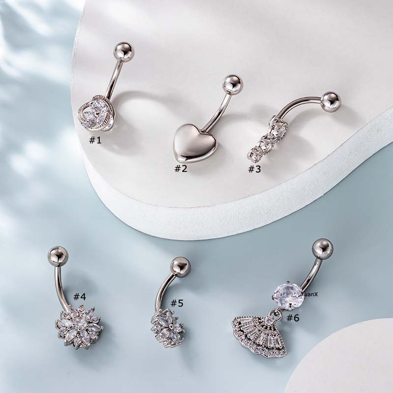 1 Cái Khuyên Rốn Dạng Thanh Tạ Cong Bằng Thép Không Gỉ Đính Đá Zircon Hình Trái Tim 14Gauge