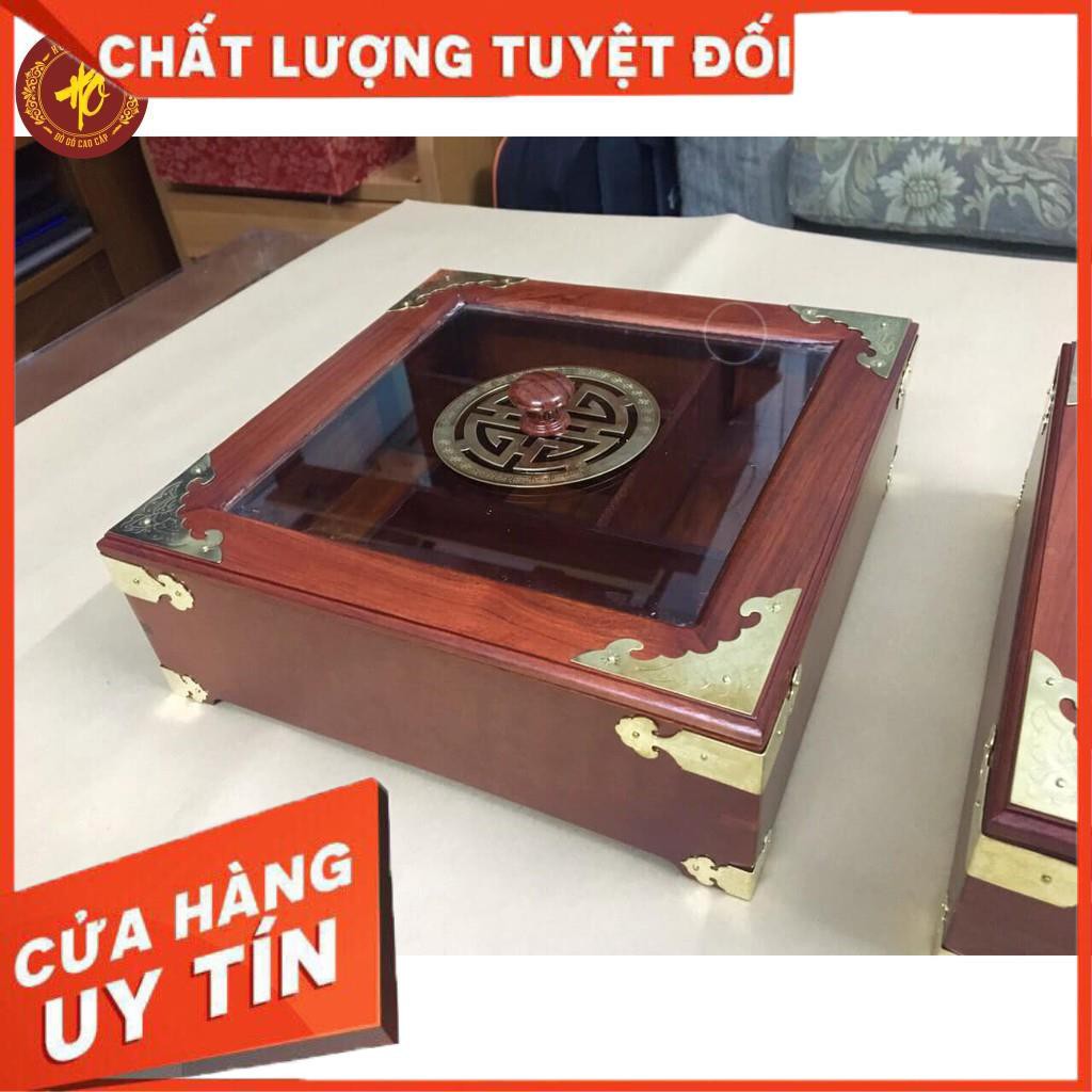 [ HÀNG CAO CẤP ] Khay Đựng Bánh Kẹo Ngày Tết bằng Gỗ Hương Cao Cấp Vuông Kính Bọc Đồng - BẢO HÀNH 1 ĐỔI 1