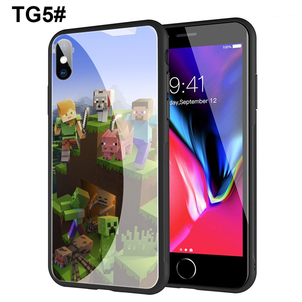 Ốp Lưng Kính Cường Lực Họa Tiết Minecraft Độc Đáo Cho Iphone Xr Xs Max 7 8 6s 6 Plus 7 + 8 + 5 5s 2020