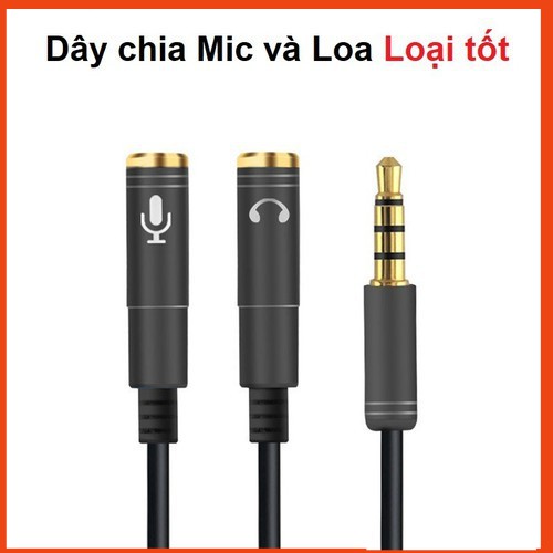 Jack chia 3.5 thành micro và phone (loại tốt- Đầu Mạ Vàng)- Dây Dài 30cm