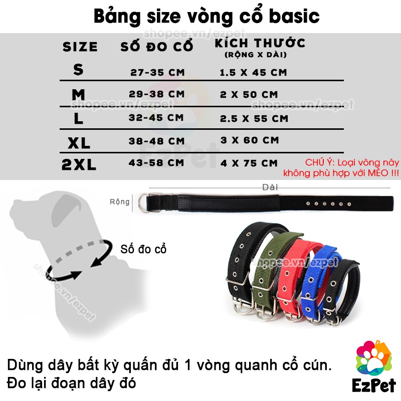 Vòng Cổ cho Chó Basic + Thẻ Tên cho Chó EzPet (khắc theo yêu cầu) - Vòng cho chó lớn