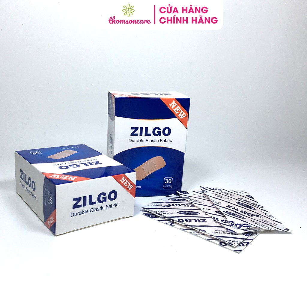 Băng cá nhân y tế Zilgo hộp 30 miếng cỡ to 3.8 x 7.2 cm tránh nhiễm trùng vết thương, rách da do dao kéo, ngã tai nạn